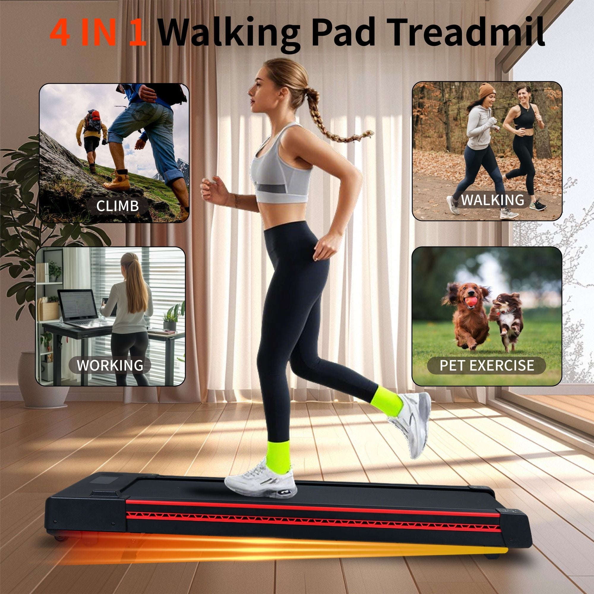 Portable 3HP Walking Pad Treadmill with 10° Incline & LED Display