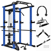 1000 lbs. capacity Blue Multi-functional Power Cage, Home Adjustable Pullup Squat Rack Comprehensive Fitness Barbell Rack