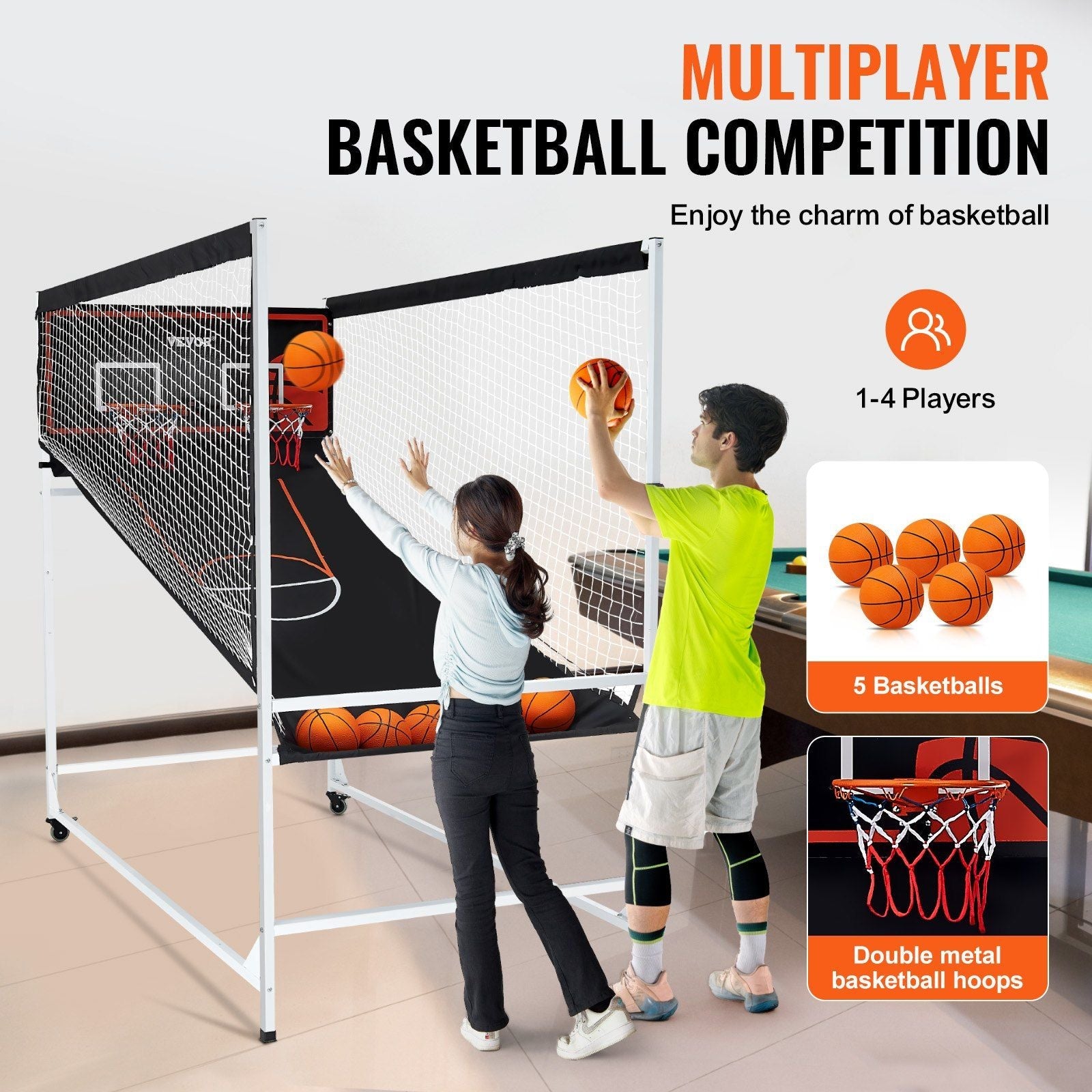 Interactive Dual Player Arcade Basketball Challenge - Home Game with Scoreboard & 8 Modes