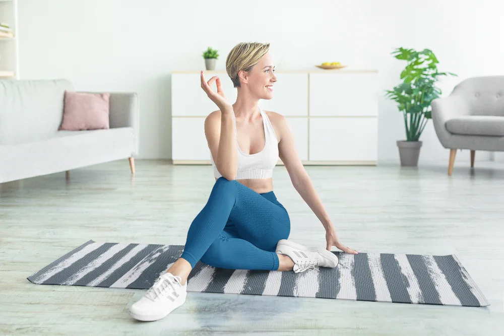 Yoga Mat | 6mm Thick | Blue Striped | Non-slip | Eco Friendly | Yune Yoga | Fir
