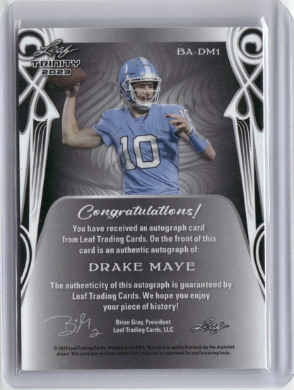 2023 Leaf Trinity Drake Maye #BA-DM1 Autographed #/99 Rookie Football Card