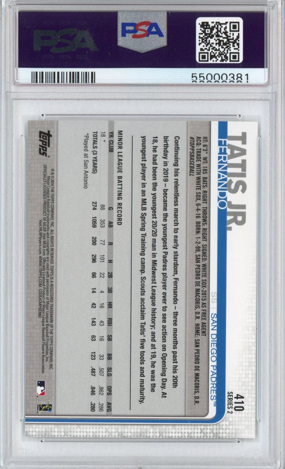 2019 Topps Complete Set Fernando Tatis Jr. #410 Throwing All-Star Game Rookie Card