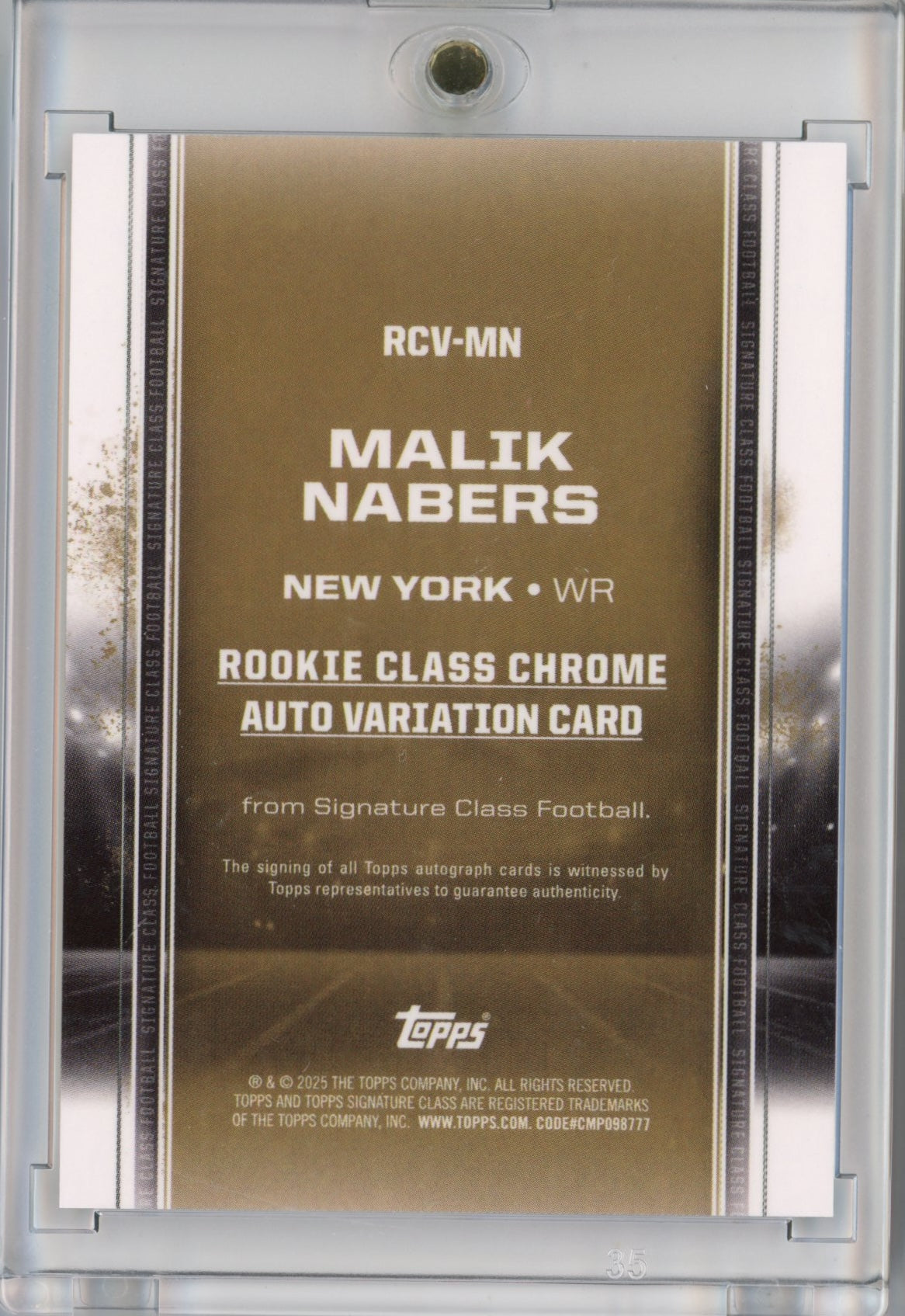 Malik Nabers 2024 Topps Signature Class Chrome Autograph Variation New York Giants Rookie Football Card