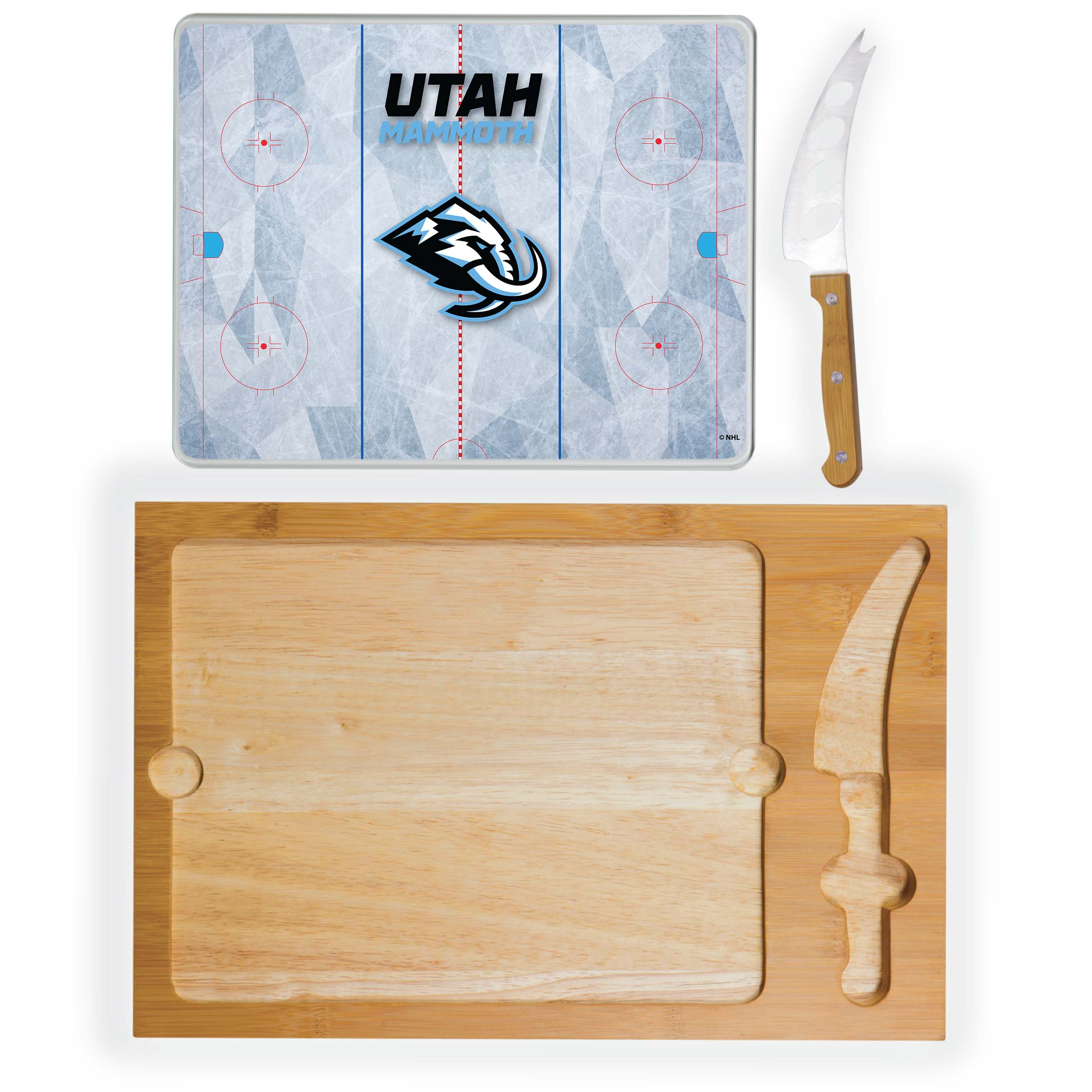 Utah Mammoth Icon Glass Top Cutting Board & Knife Set