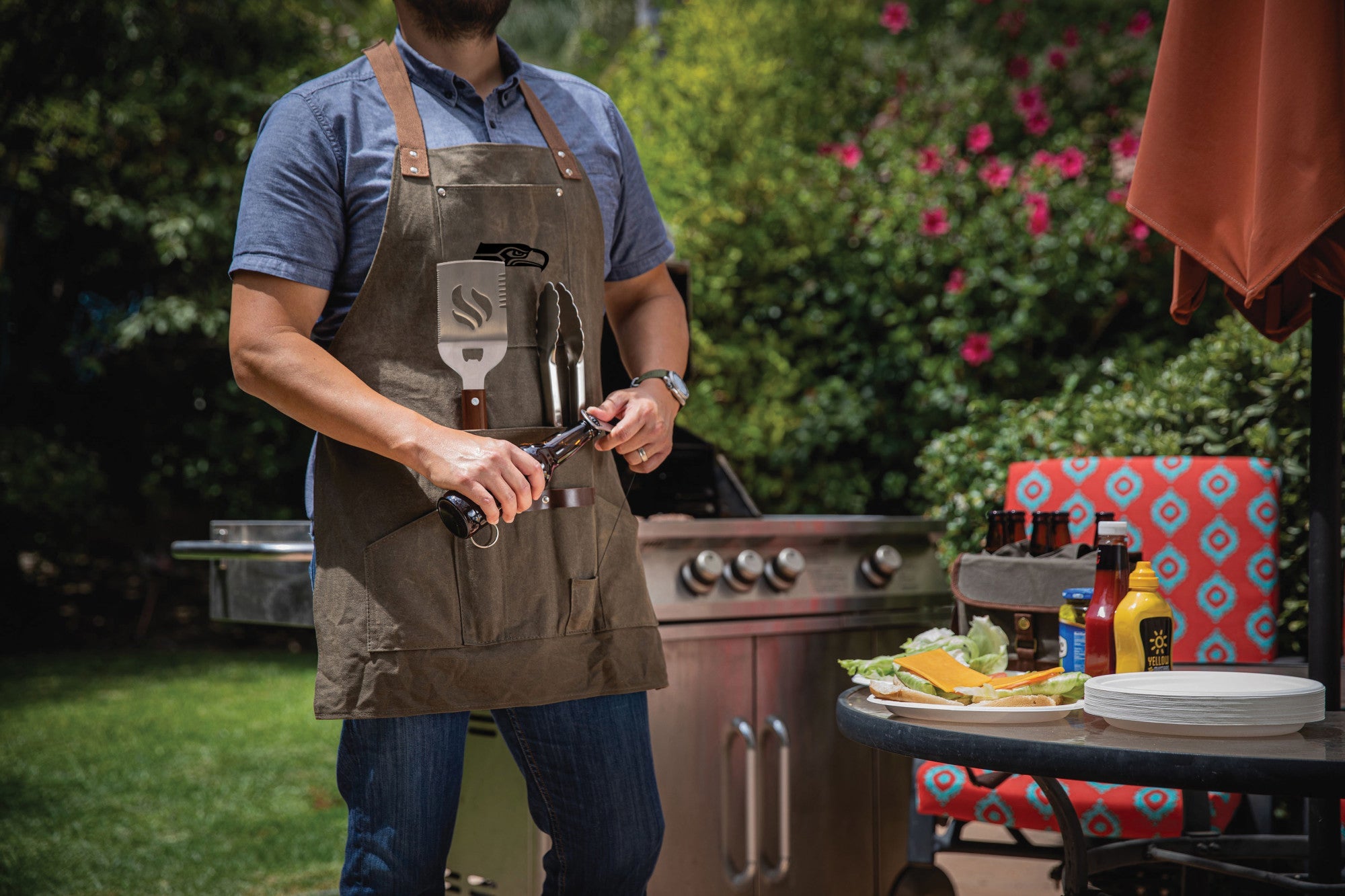 Seattle Seahawks BBQ Apron with Tools & Bottle Opener