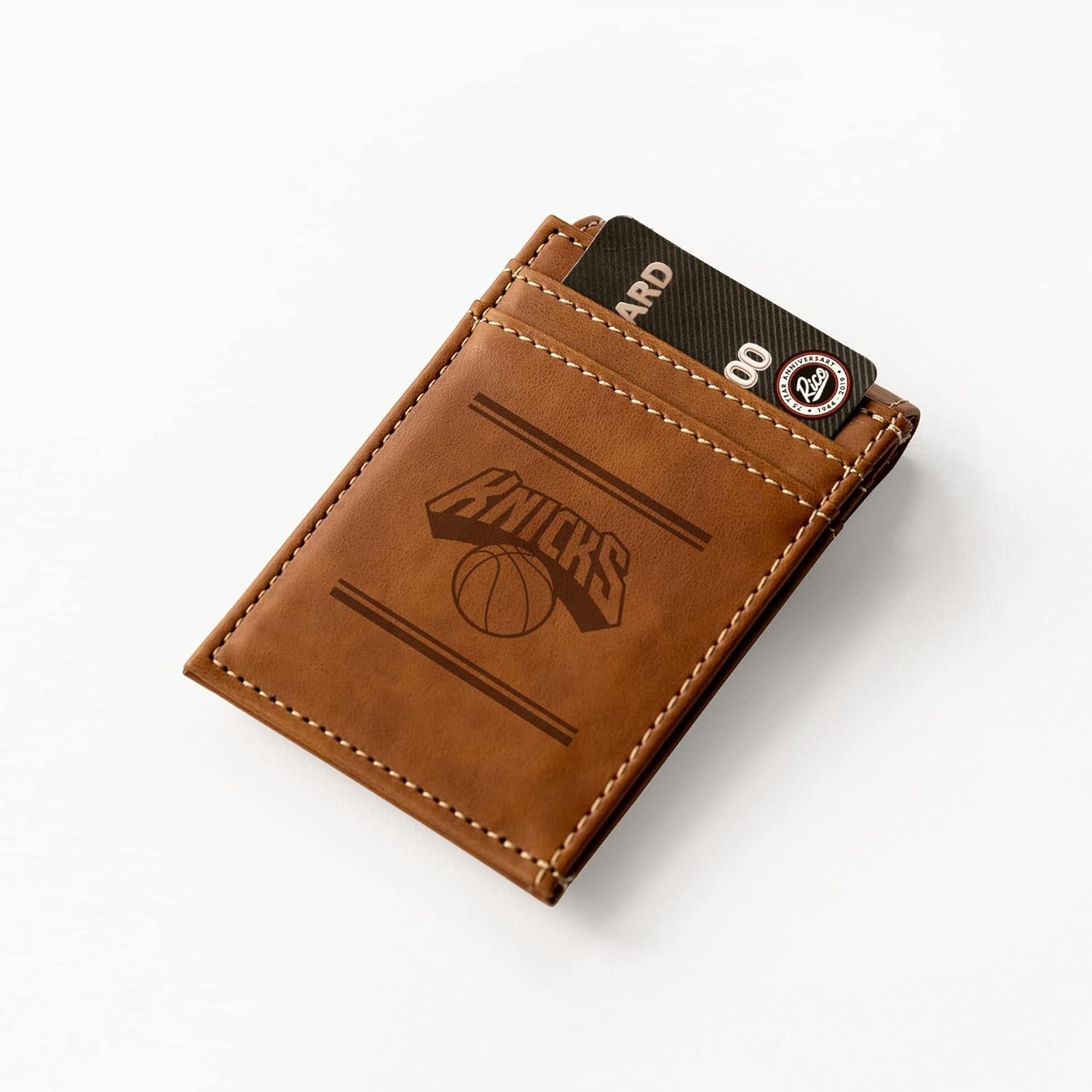 NBA New York Knicks Premium Laser Engraved Vegan Brown Leather Front Pocket Wallet