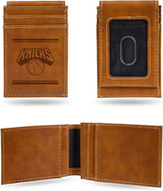 NBA New York Knicks Premium Laser Engraved Vegan Brown Leather Front Pocket Wallet