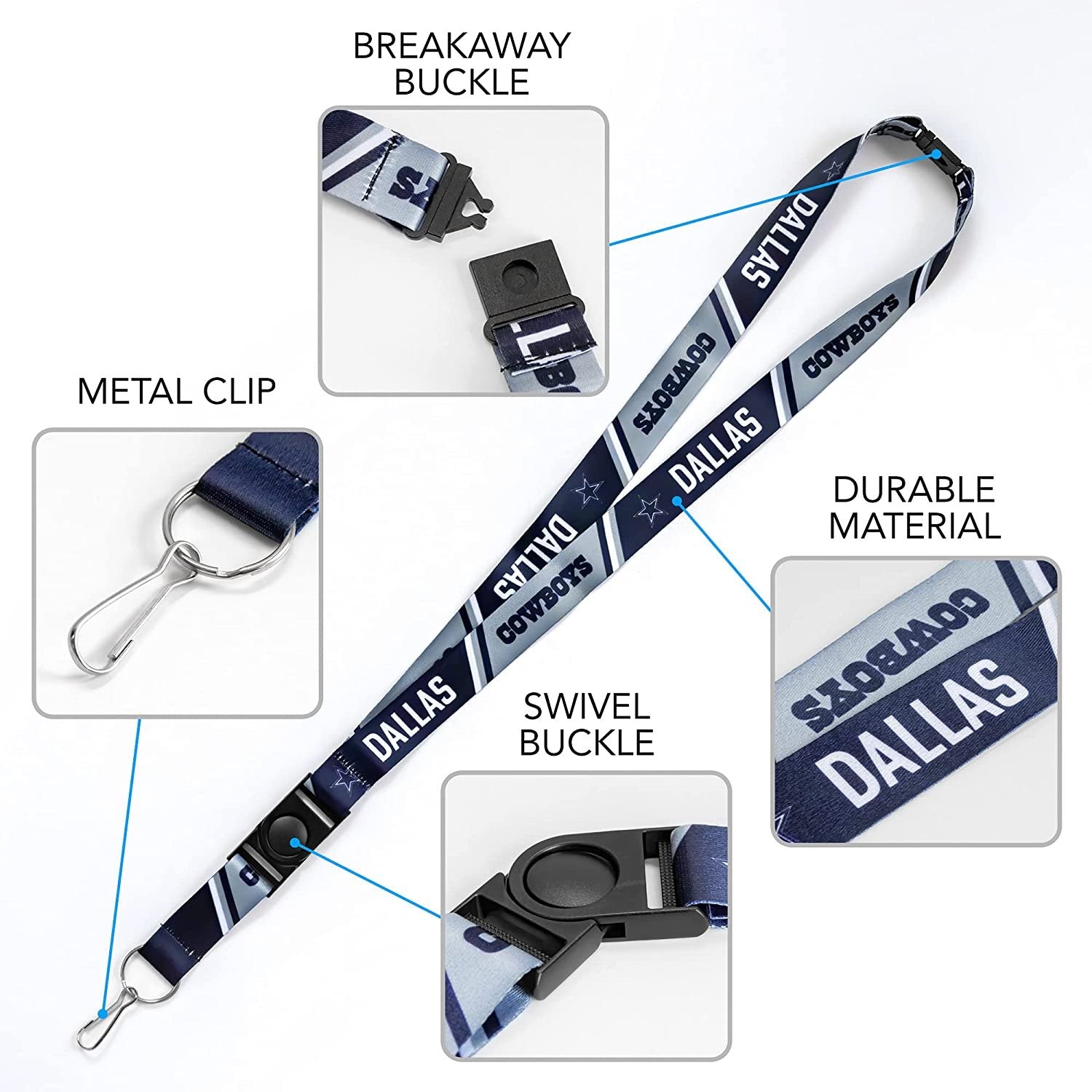 New York Knicks Premium Lanyard Keychain 18 Inch Button Clip Safety Breakaway
