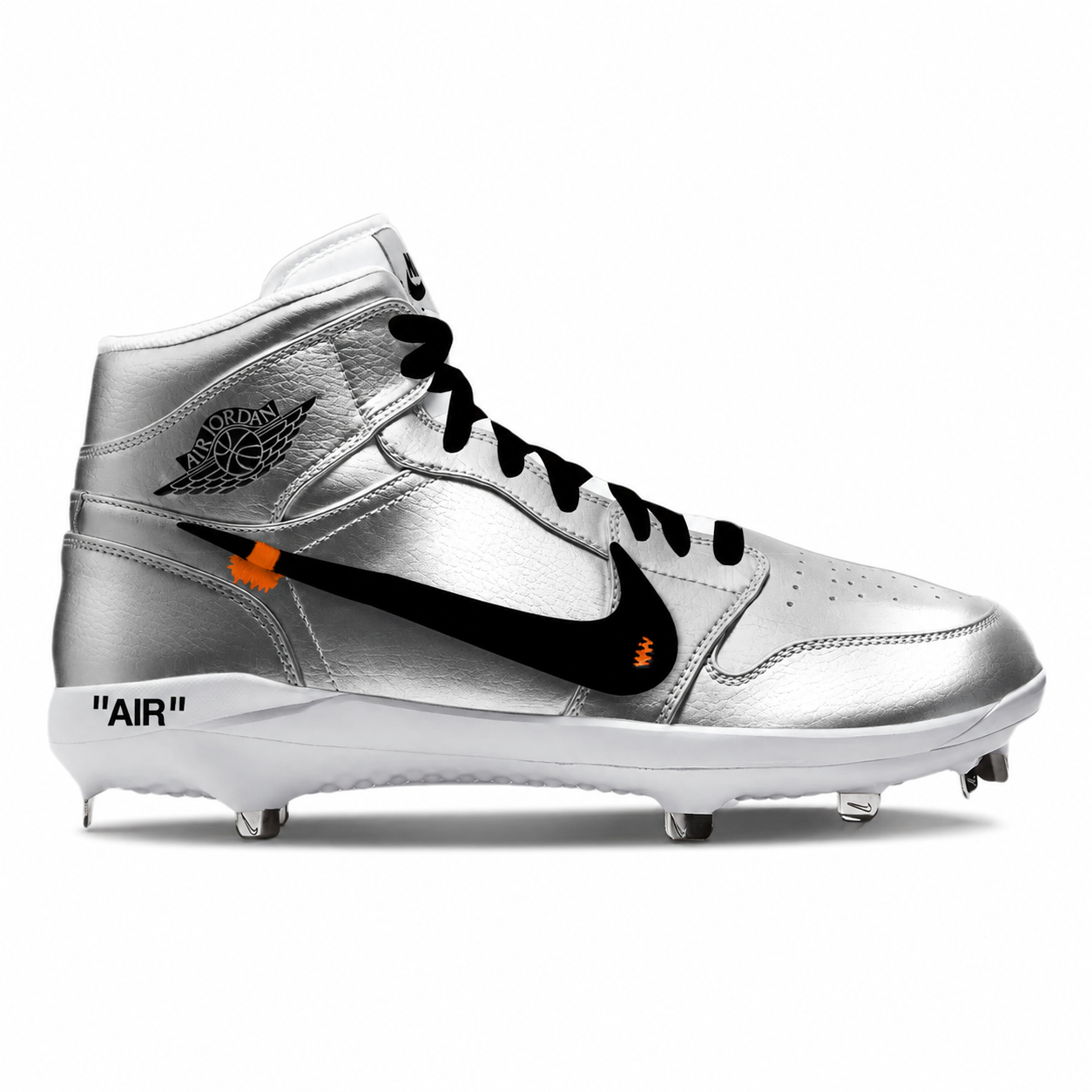 "OW Silver" Jordan 1 Retro Cleats