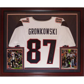 Autographed Rob Gronkowski New England Patriots White #87 Deluxe Framed Jersey