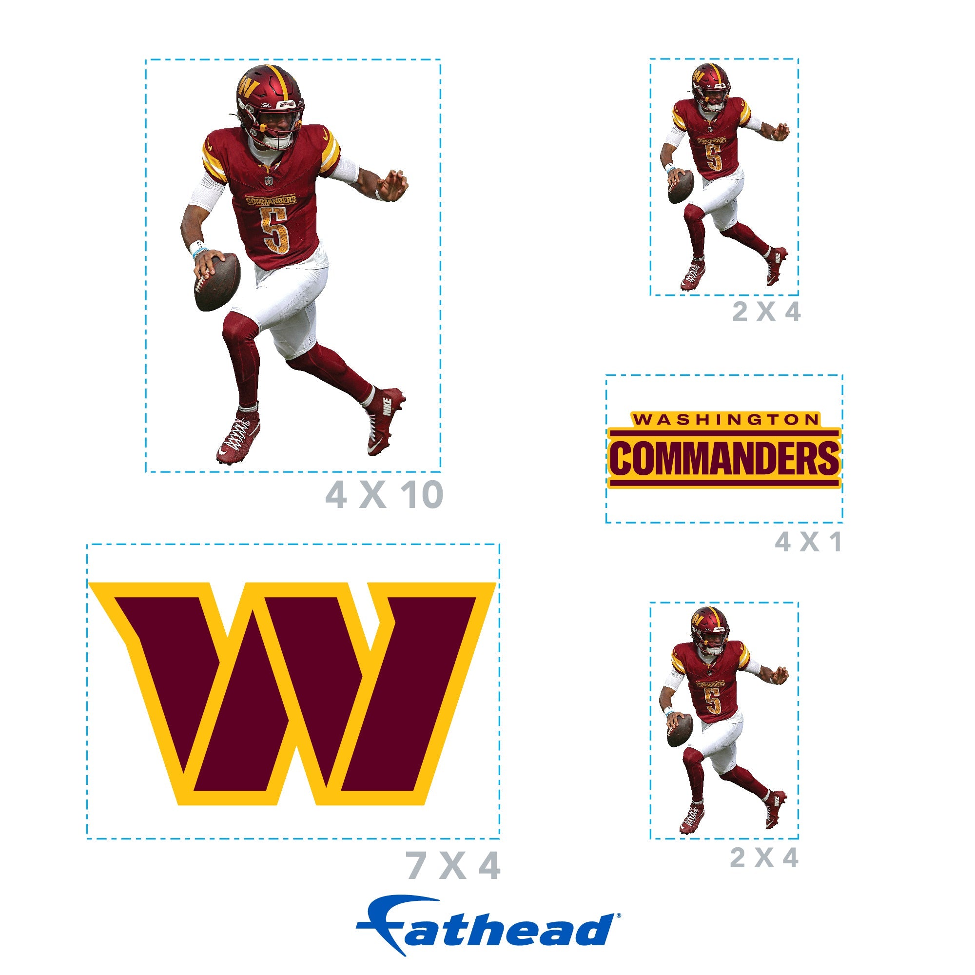 Washington Commanders Jayden Daniels 5 Minis (Mixed Sizes) Reusable Vinyl Decals