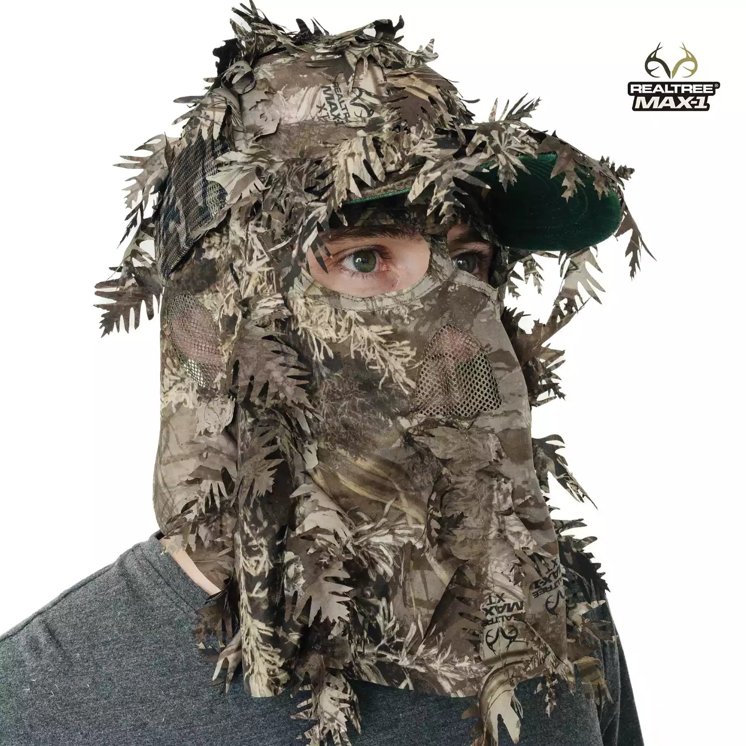 2-in-1 FRONT Leafy Face Mask and Camo Hat