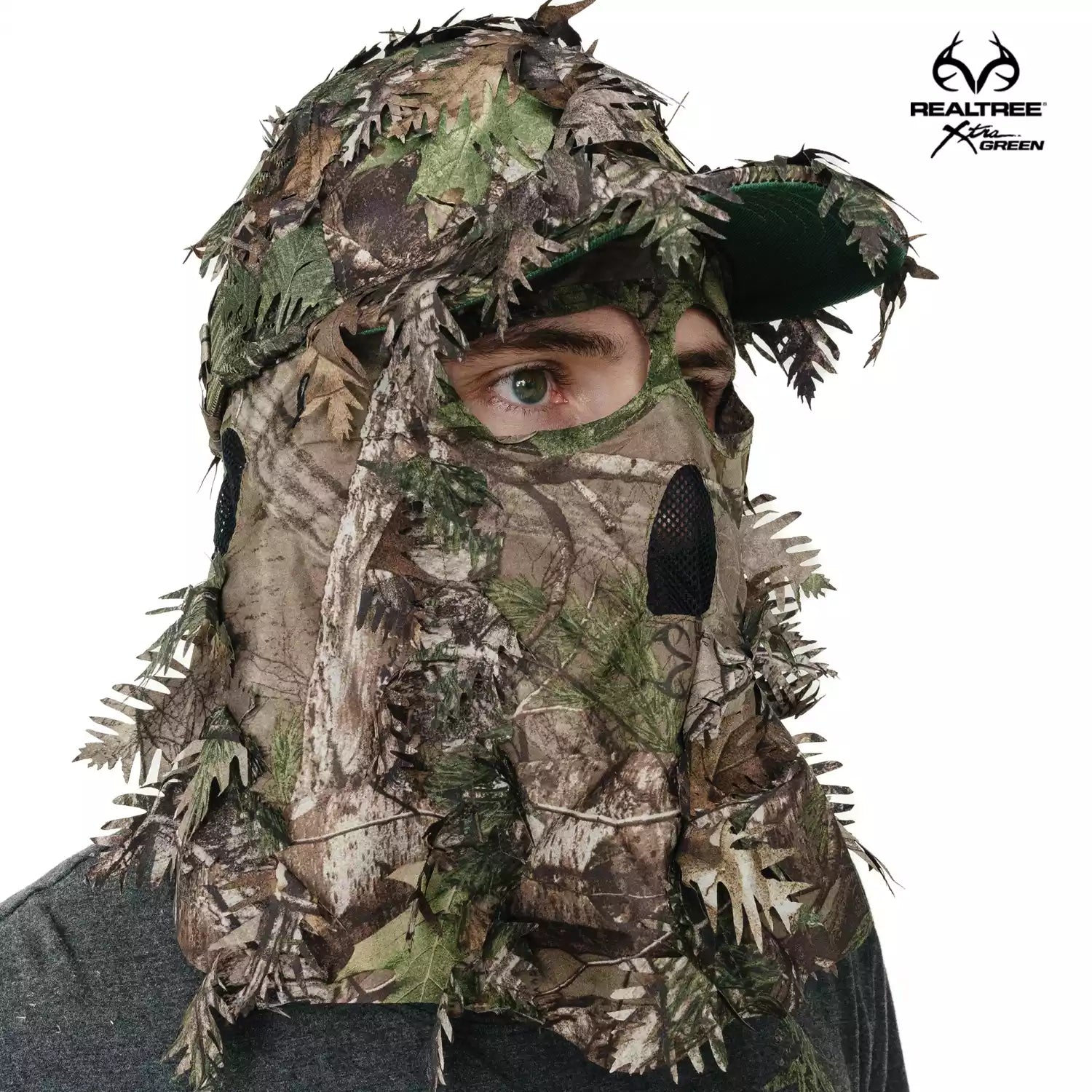 2-in-1 FRONT Leafy Face Mask and Camo Hat