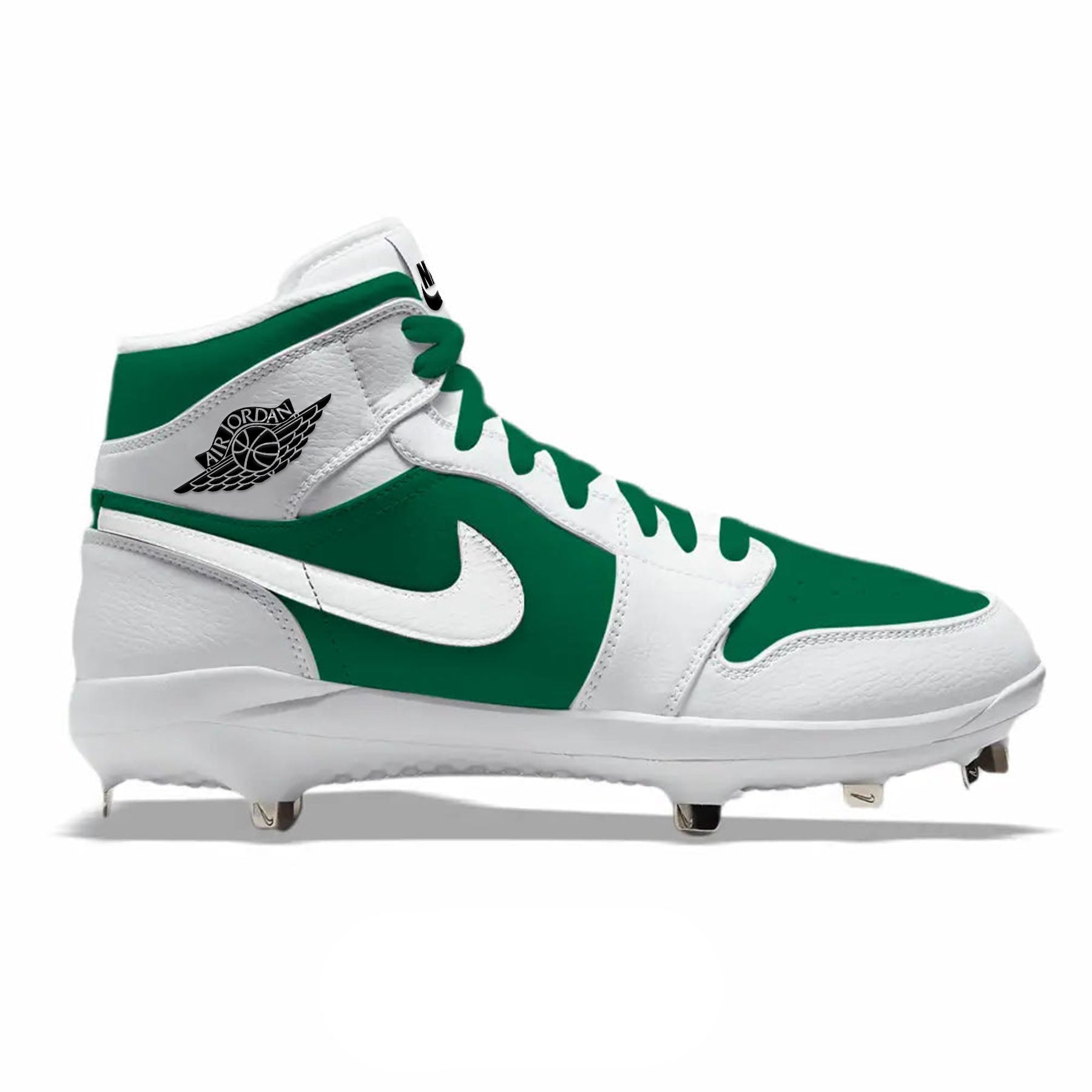 "Reverse Pine" Jordan 1 Retro Cleats - Size 14 Mid Top Metal
