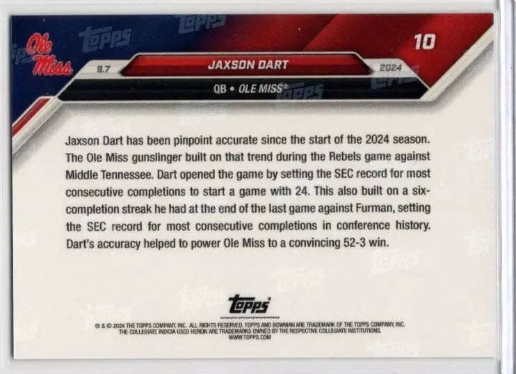 2024 Topps Bowman U Now Jaxson Dart Blue #49 Ole Miss Rebels Football Card