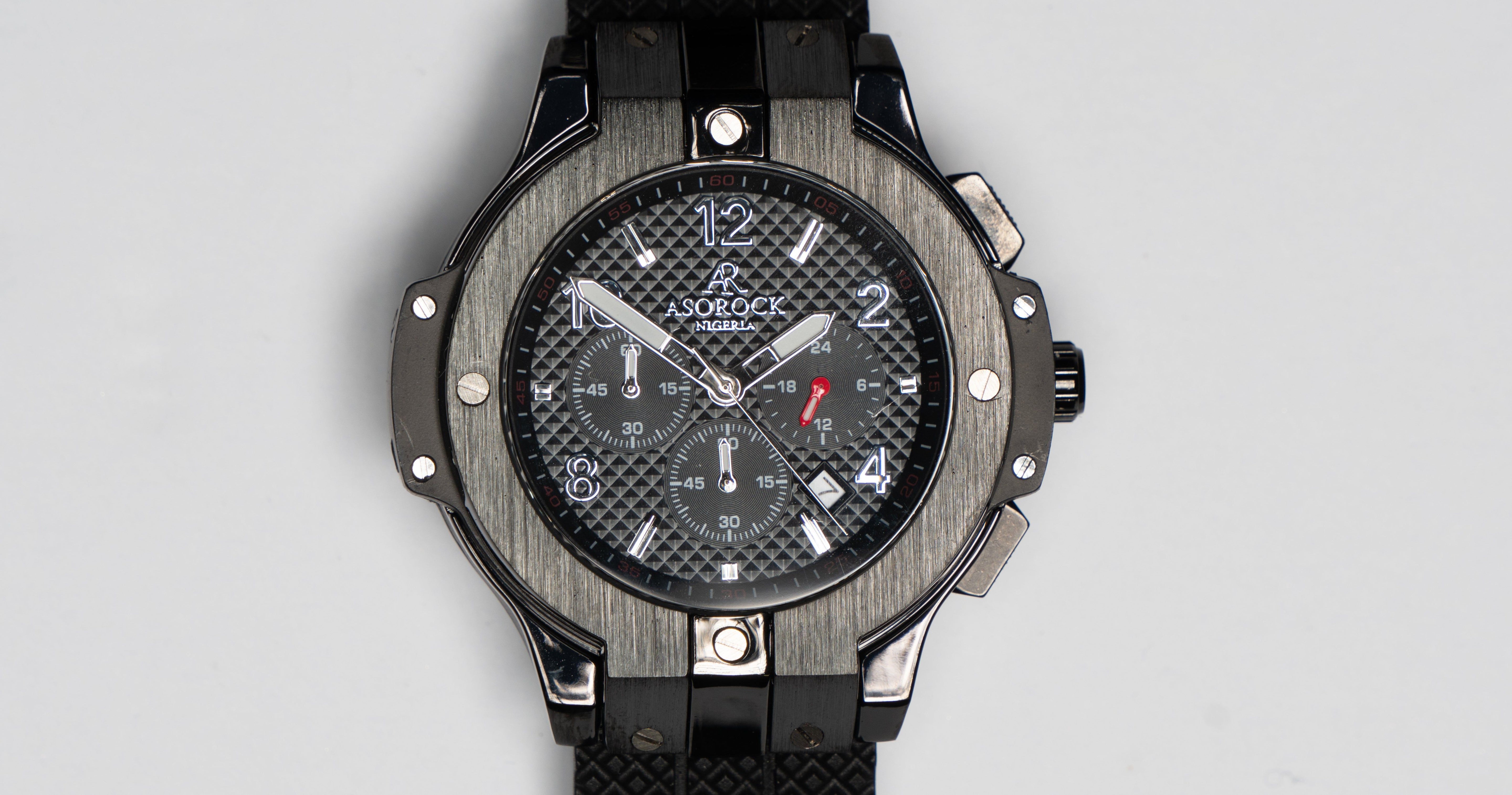 SPEEDRACER ALL BLACK - from ASOROCK WATCHES  a black african american owned luxury unique watch brand with swiss rolex AP homage style watches 