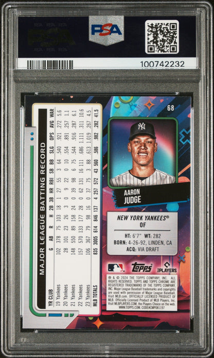 New York Yankees Aaron Judge 2024 Topps Chrome Cosmic #68 Graded Gem Mint Baseball Card
